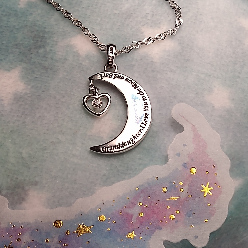 🌙92.5 Sterling Silver Engraved Moon Necklace🌙